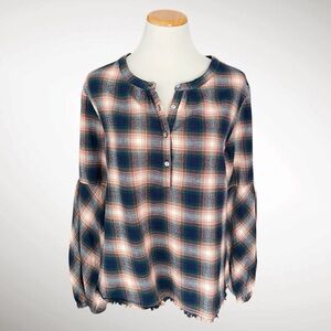 Sundance 100% Cotton Plaid Pullover Shirt Buttonup Neckline